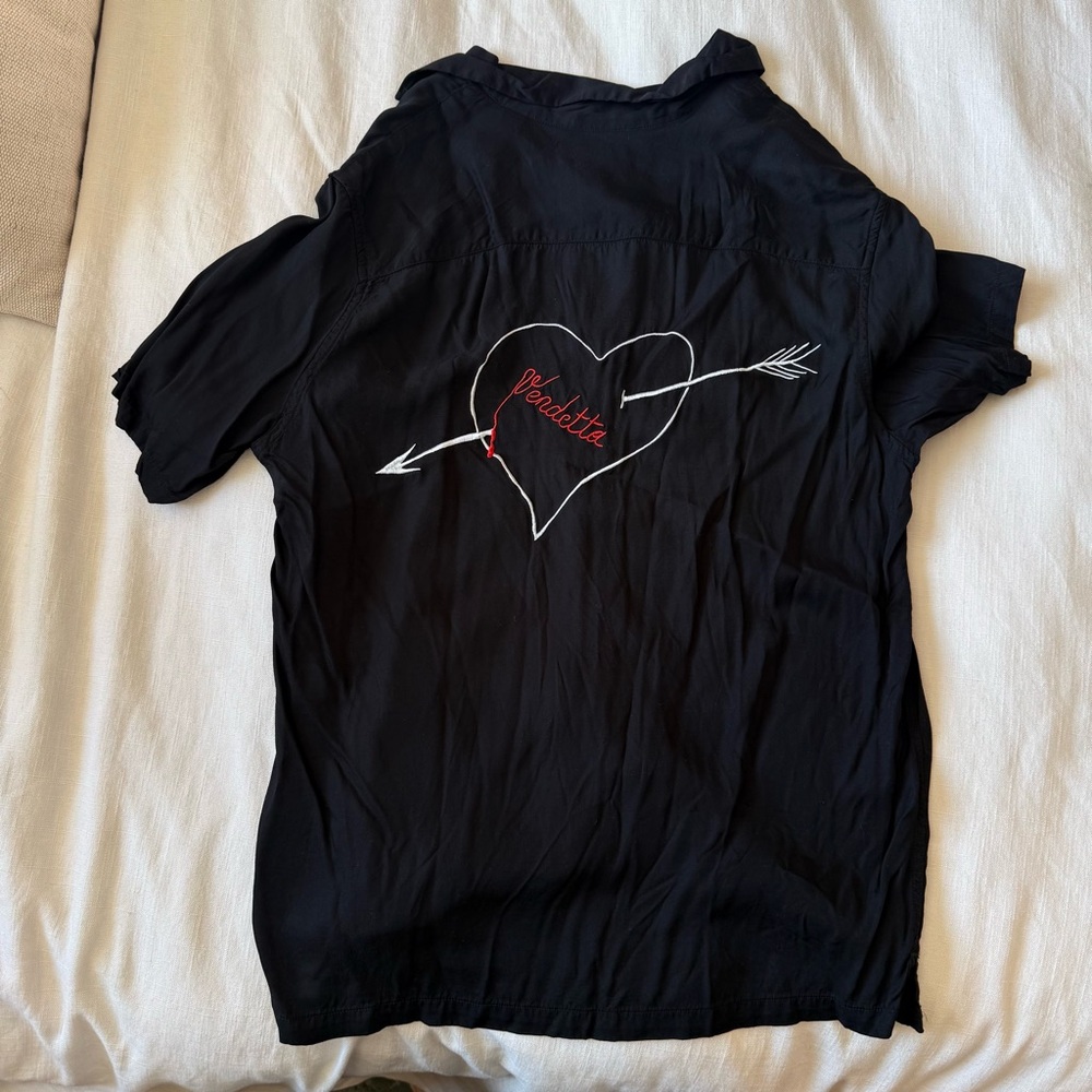 All Saints Black Shirt with Heart Embroidery
